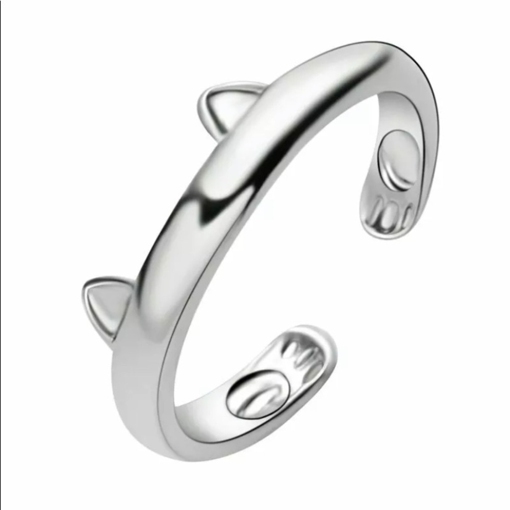 Kitty Cat Ear Ring Adjustable Silver Fashion